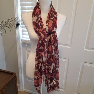 Loft Scarf Maroon‎ Pink One Size Acrylic blend Lightweight Abstract Floral